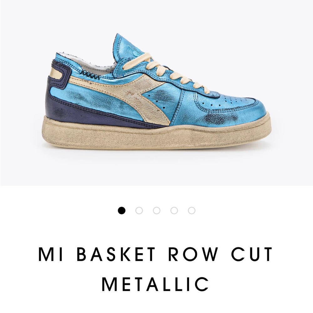 Diadora sneakers MI baskets row cut blue metallic leather.  size US 6